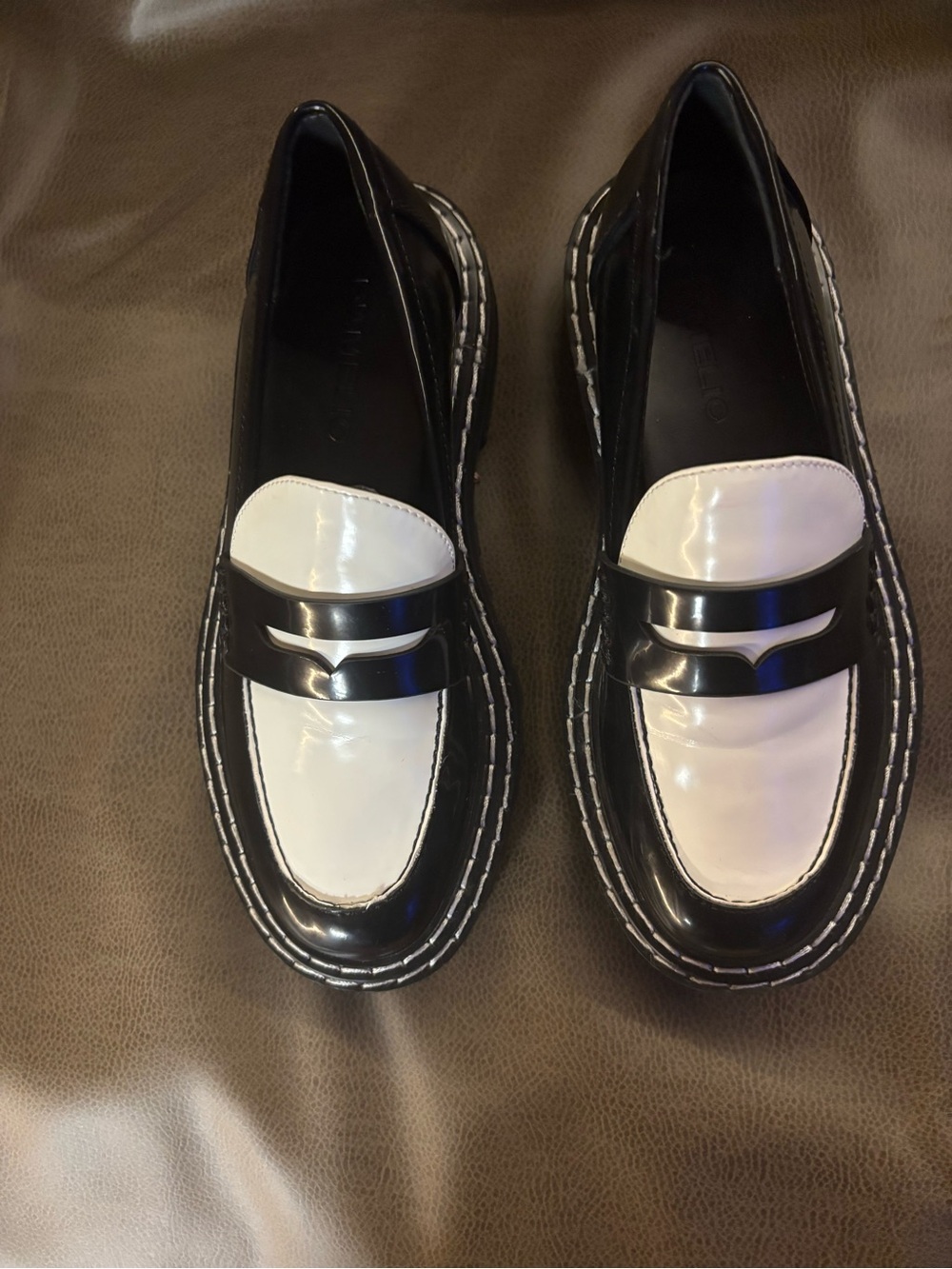 Rocco D'Amelio Black and White Patent Leather Penny Loafers